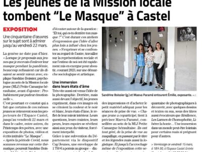 Article Midi Libre du 15 mars 2024 – Exposition Le Masque – Castel